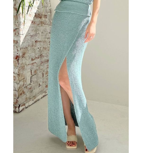 RESEXXY「ディープスリットロングニットスカート【セットアップ着用可能】」|スカート|ブルー