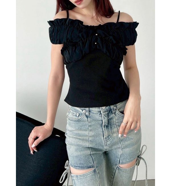 RESEXXY「ボリュームフリルドッキングカットトップス」|Tシャツ・カットソー|ブラック
