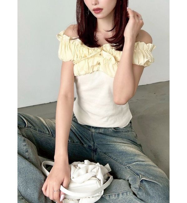 RESEXXY「ボリュームフリルドッキングカットトップス」|Tシャツ・カットソー|イエロー