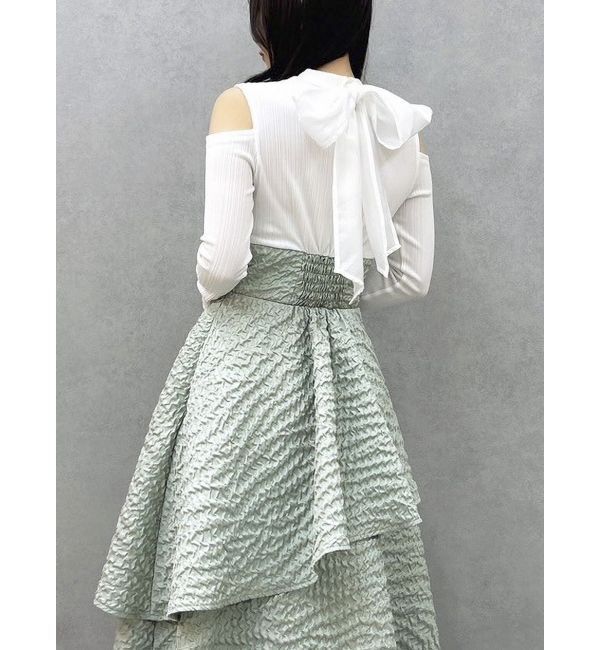 dazzlin「バックリボンティアードコンビワンピース」|ワンピース|グリーン