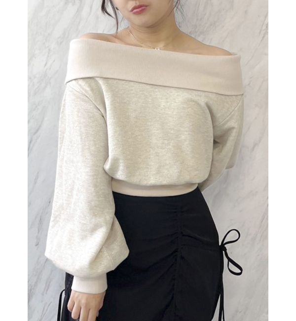 dazzlin「デコルテオープンスウェットトップス」|Tシャツ・カットソー|ベージュ