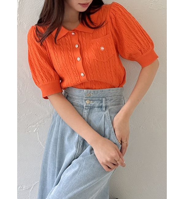 dazzlin「【POLO BCSコラボ/再生産】ポロカーデニットトップス」|ニット・セーター|オレンジ