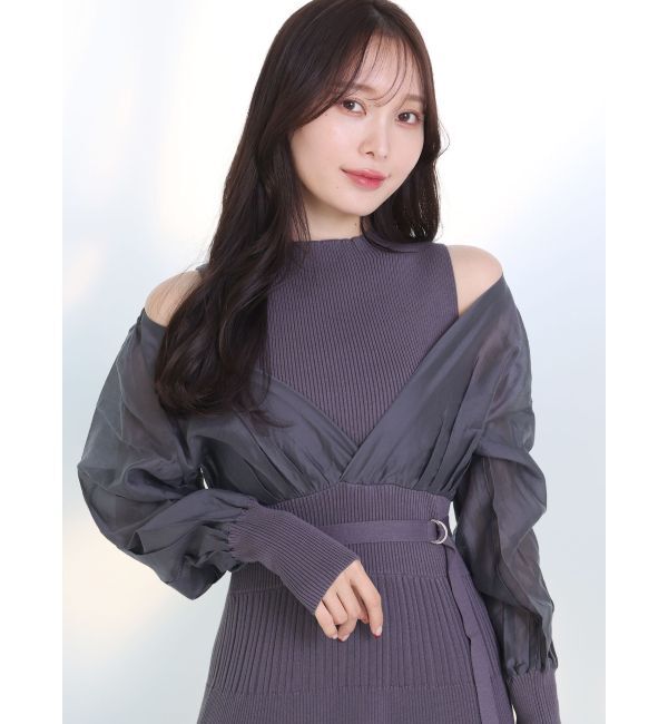 MERCURYDUO「異素材ドッキングフレアニットワンピース」|ワンピース|