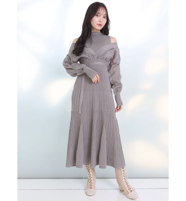 MERCURYDUO「異素材ドッキングフレアニットワンピース」|ワンピース|