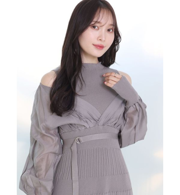 MERCURYDUO「異素材ドッキングフレアニットワンピース」|ワンピース|