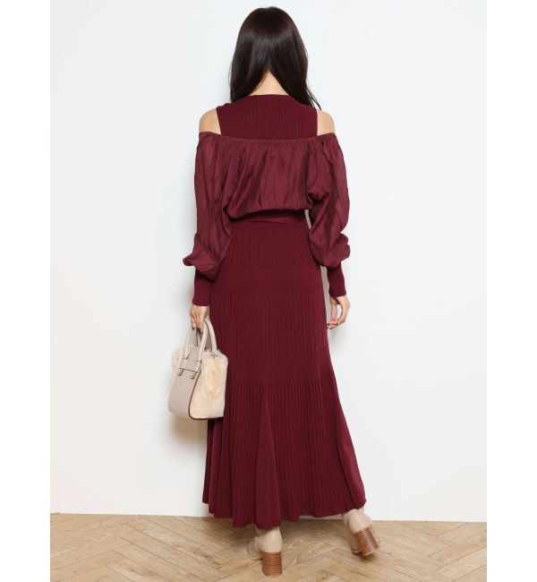 MERCURYDUO「異素材ドッキングフレアニットワンピース」|ワンピース|