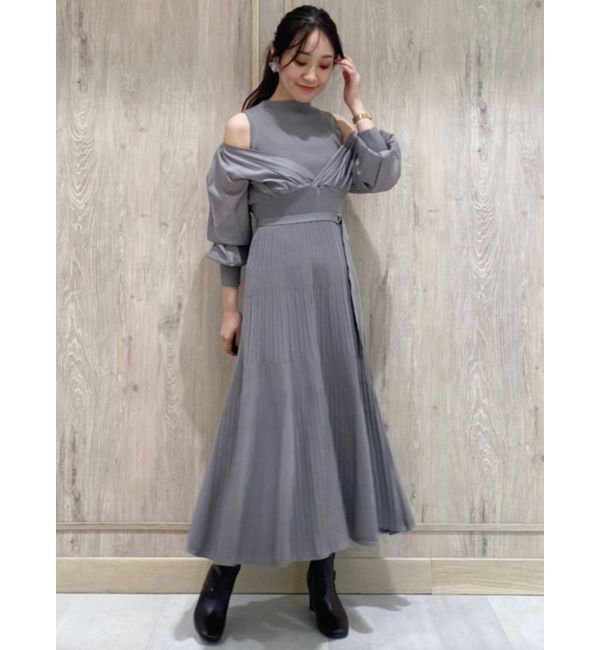 MERCURYDUO「異素材ドッキングフレアニットワンピース」|ワンピース|