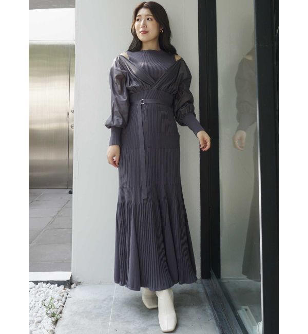 MERCURYDUO「異素材ドッキングフレアニットワンピース」|ワンピース|