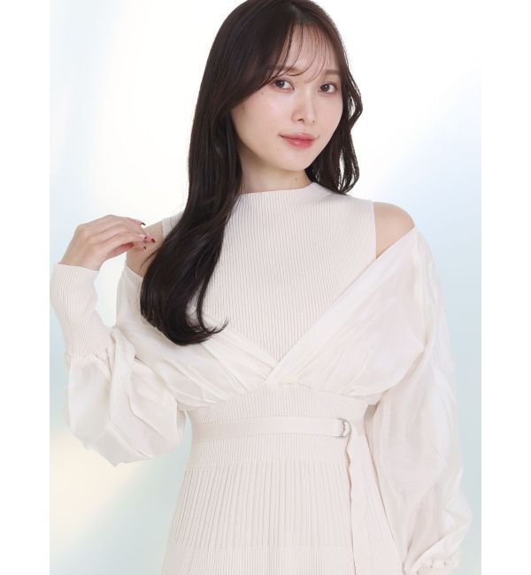 MERCURYDUO「異素材ドッキングフレアニットワンピース」|ワンピース|