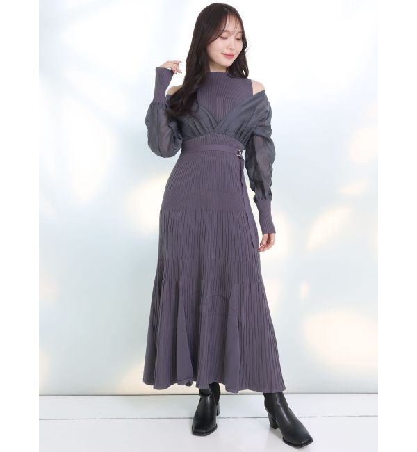 MERCURYDUO「異素材ドッキングフレアニットワンピース」|ワンピース|