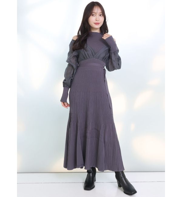 MERCURYDUO「異素材ドッキングフレアニットワンピース」|ワンピース|