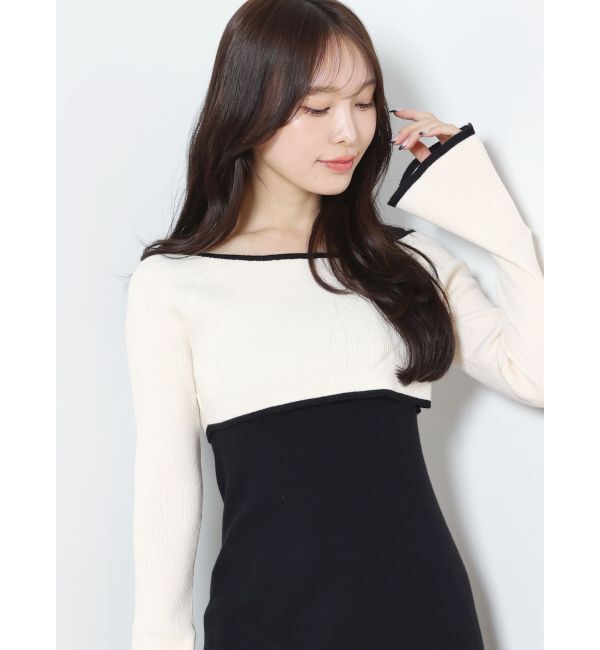 MERCURYDUO「3WAY配色ストラップバッククロスロングスリーブワンピース」|ワンピース|