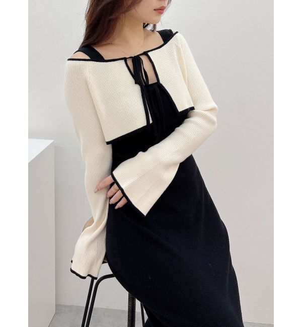 MERCURYDUO「3WAY配色ストラップバッククロスロングスリーブワンピース」|ワンピース|