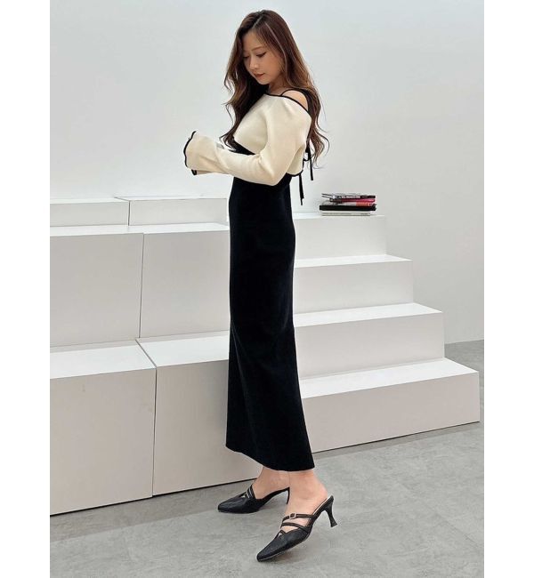 MERCURYDUO「3WAY配色ストラップバッククロスロングスリーブワンピース」|ワンピース|