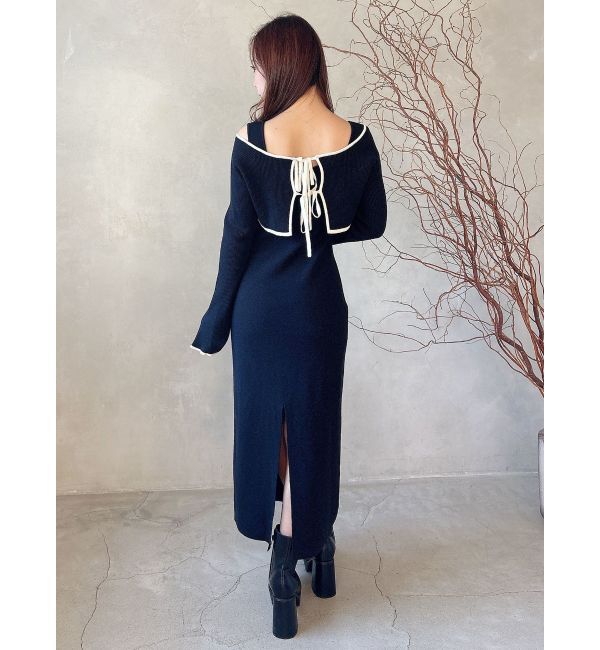 MERCURYDUO「3WAY配色ストラップバッククロスロングスリーブワンピース」|ワンピース|