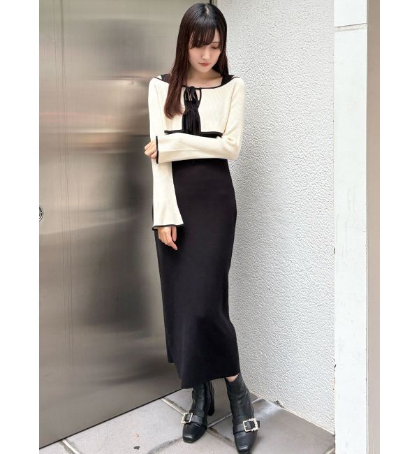 MERCURYDUO「3WAY配色ストラップバッククロスロングスリーブワンピース」|ワンピース|