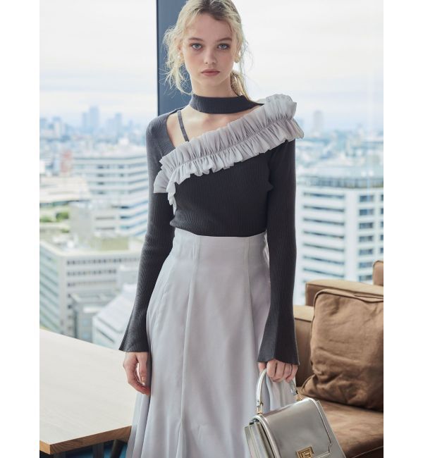 MERCURYDUO「アシメ異素材ラッフルニット」|ニット・セーター|