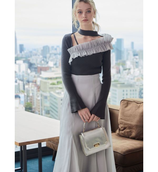 MERCURYDUO「アシメ異素材ラッフルニット」|ニット・セーター|