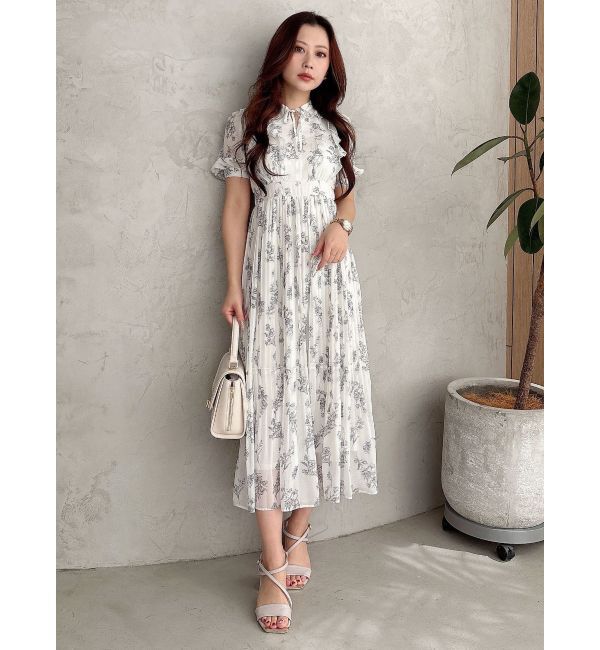 MERCURYDUO「花柄ラッフルプリーツティアードハーフスリーブワンピース」|ワンピース|