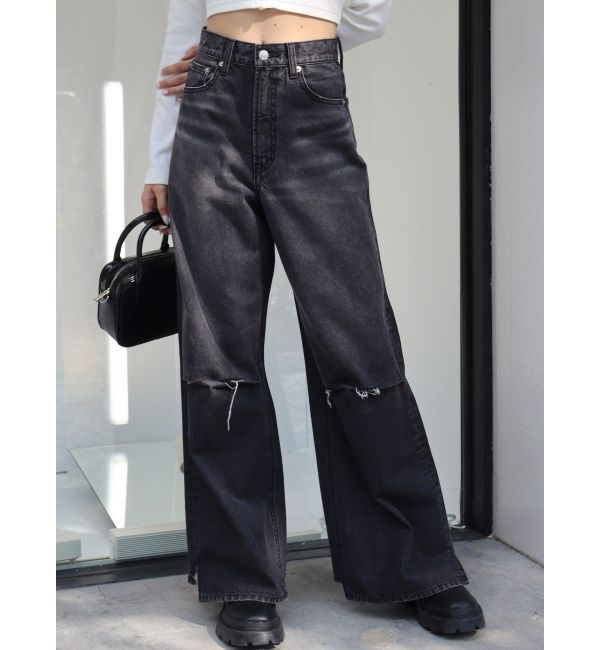 EVRIS「ニーダメージルーズデニムパンツ」|デニム|ブラック