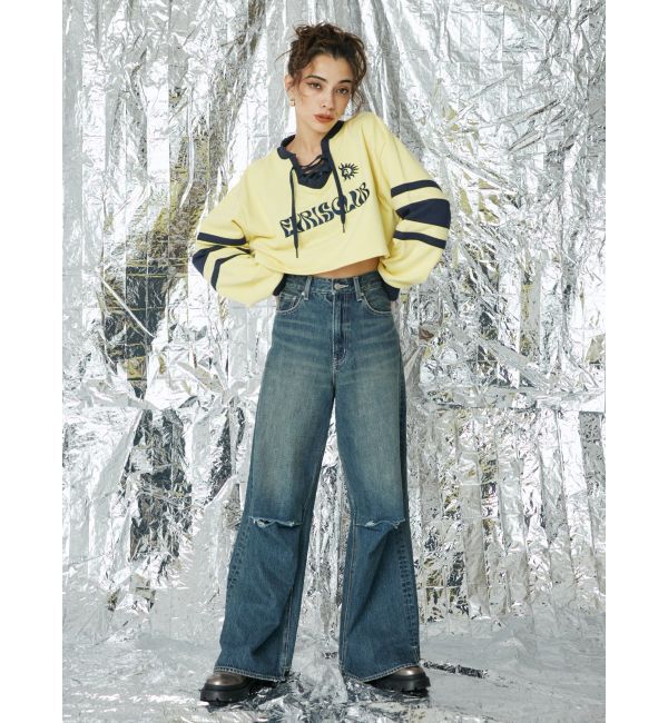 EVRIS「ニーダメージルーズデニムパンツ」|デニム|