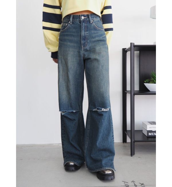 EVRIS「ニーダメージルーズデニムパンツ」|デニム|