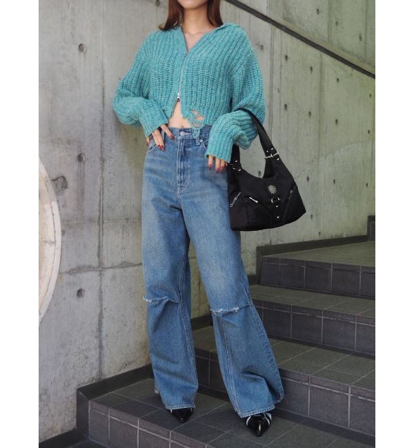 EVRIS「ニーダメージルーズデニムパンツ」|デニム|