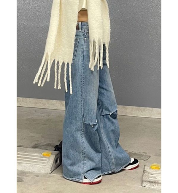 EVRIS「ニーダメージルーズデニムパンツ」|デニム|