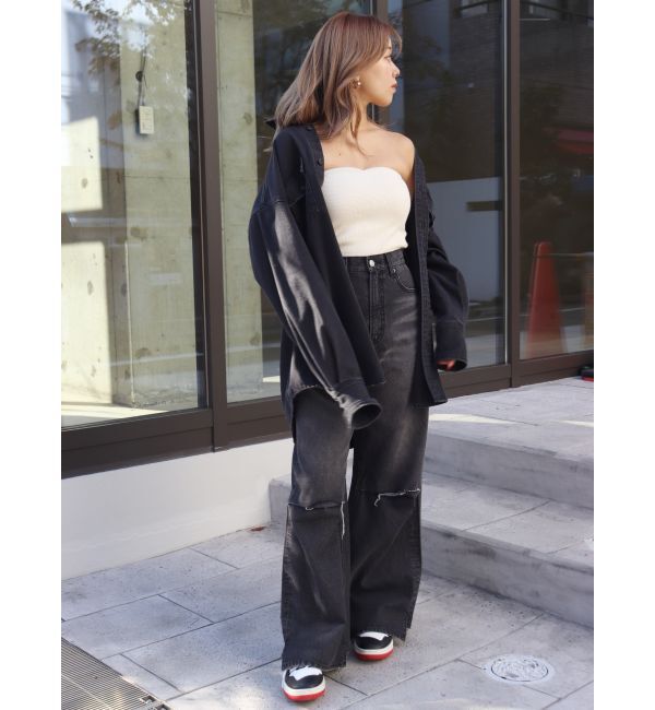 EVRIS「ニーダメージルーズデニムパンツ」|デニム|