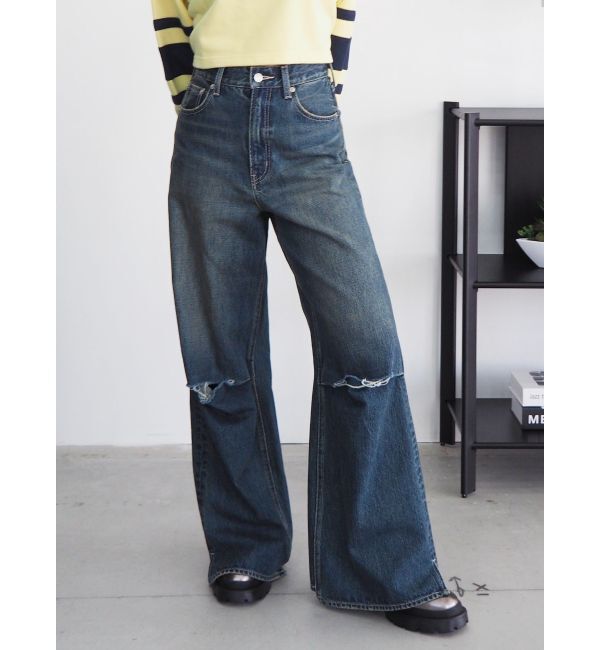 EVRIS「ニーダメージルーズデニムパンツ」|デニム|インディゴ