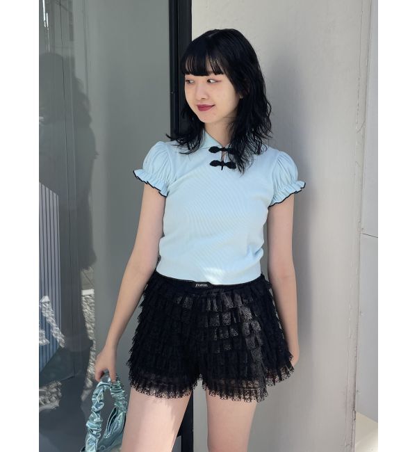 jouetie「パフスリーブチャイナポロトップス」|ポロシャツ|ブルー