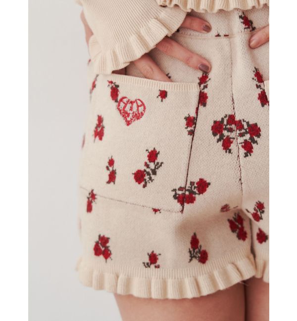 jouetie「【jouetie&times;HTH】フリルフラワーニットパンツ【コラボ】」|その他|アイボリー