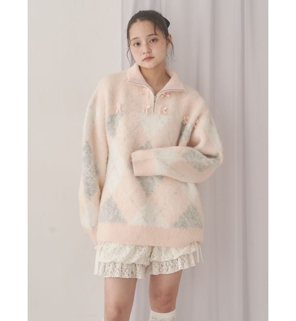 merry jenny「fluffyアーガイルZIPニット」|ニット・セーター|