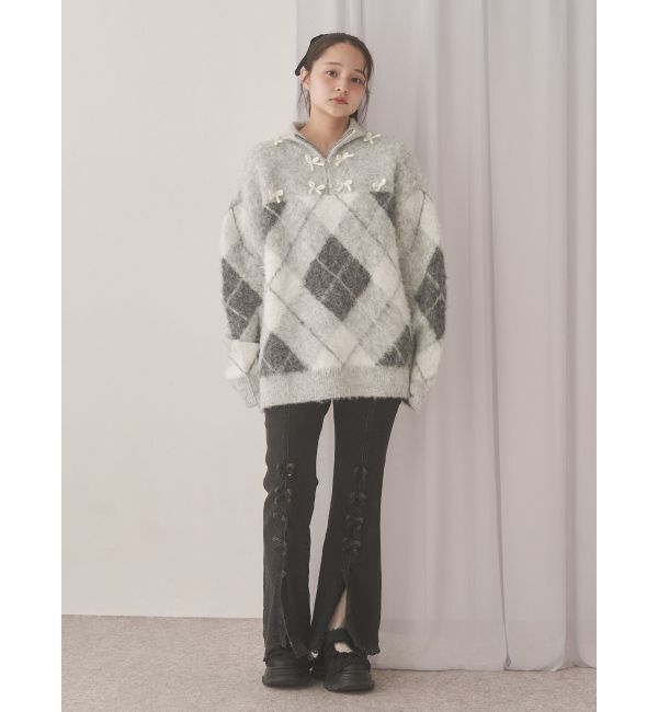 merry jenny「fluffyアーガイルZIPニット」|ニット・セーター|