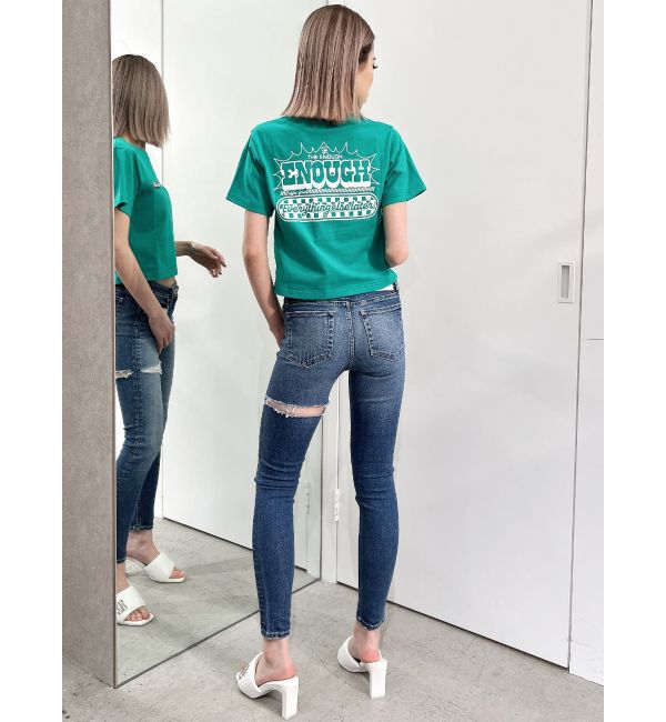 GYDA「ジャストウエスト side connected rippedスキニーデニムパンツ」|デニム|