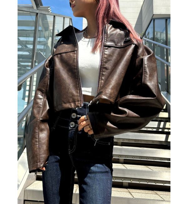 GYDA「【TINY】GYDAプレートショートフェイクレザージャケット」|その他|