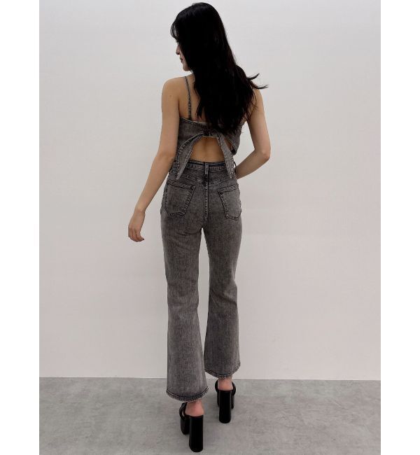 GYDA「ケミカルBACKリボンデニムロンパース」|オールインワン|