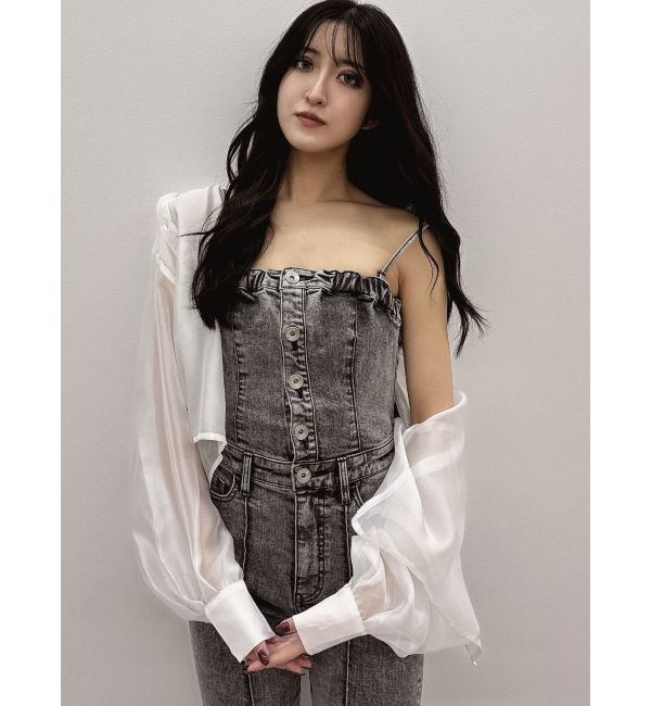 GYDA「ケミカルBACKリボンデニムロンパース」|オールインワン|