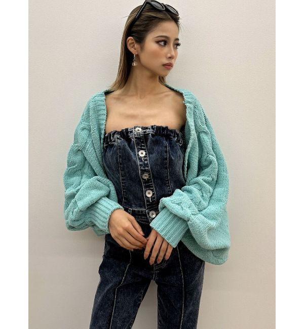 GYDA「ケミカルBACKリボンデニムロンパース」|オールインワン|