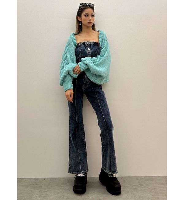 GYDA「ケミカルBACKリボンデニムロンパース」|オールインワン|