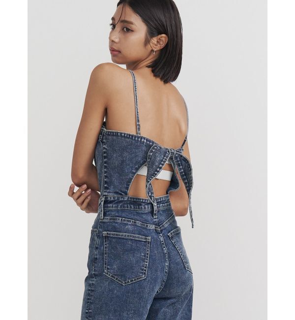 GYDA「ケミカルBACKリボンデニムロンパース」|オールインワン|