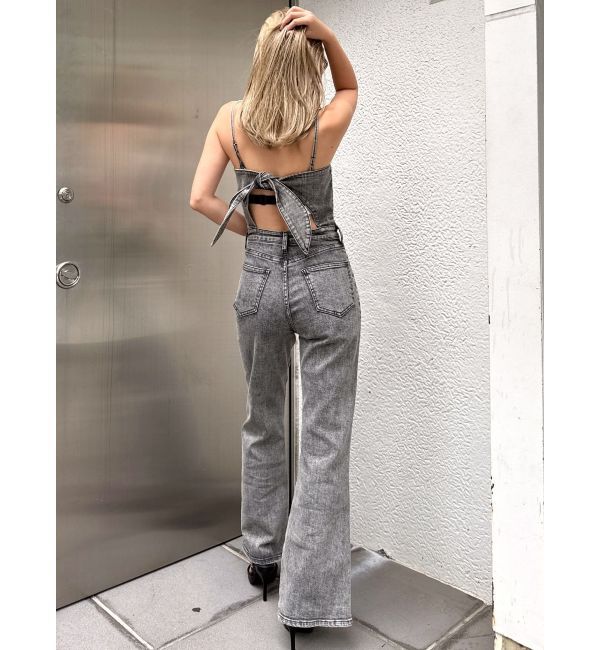 GYDA「ケミカルBACKリボンデニムロンパース」|オールインワン|