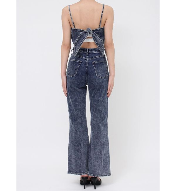 GYDA「ケミカルBACKリボンデニムロンパース」|オールインワン|