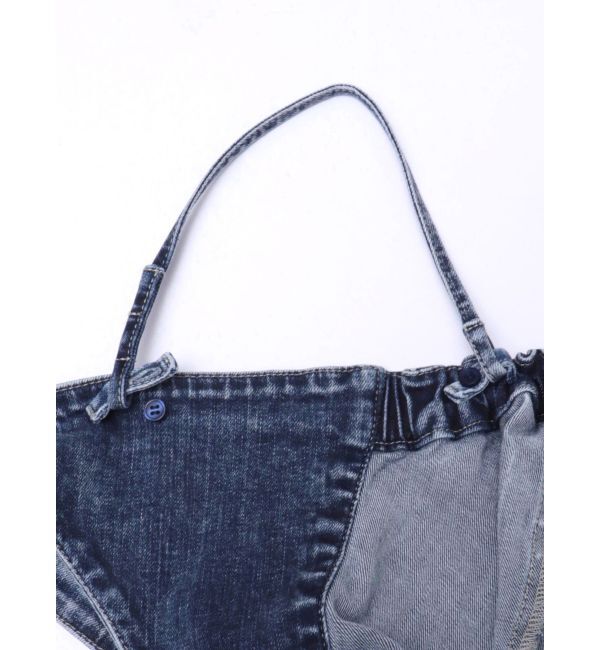 GYDA「ケミカルBACKリボンデニムロンパース」|オールインワン|