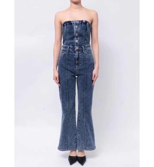 GYDA「ケミカルBACKリボンデニムロンパース」|オールインワン|