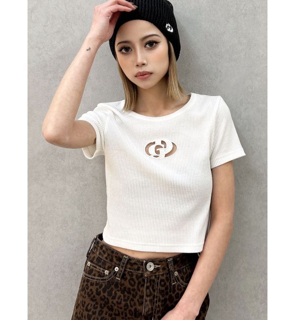 GYDA「GDカットアウトハーフスリーブテレコトップス」|Tシャツ・カットソー|