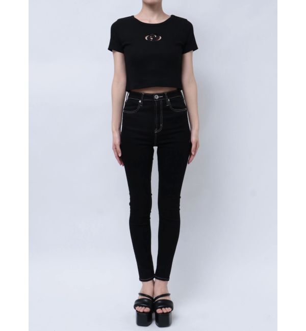 GYDA「GDカットアウトハーフスリーブテレコトップス」|Tシャツ・カットソー|