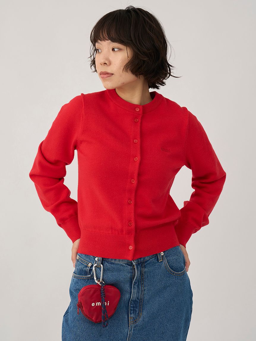 emmi atelier「ウール混emmiロゴクルーネックニットカーディガン」|カーディガン|