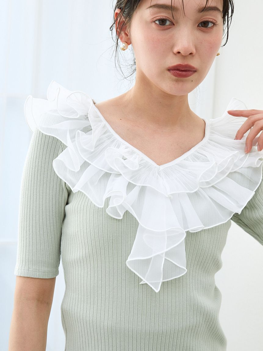 SNIDEL「フリルカラーカットプルオーバー」|Tシャツ・カットソー|