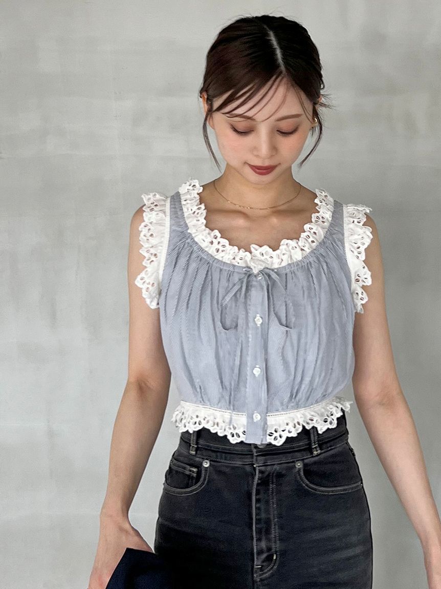 SNIDEL「クロップドコットンフリルブラウス」|シャツ・ブラウス|